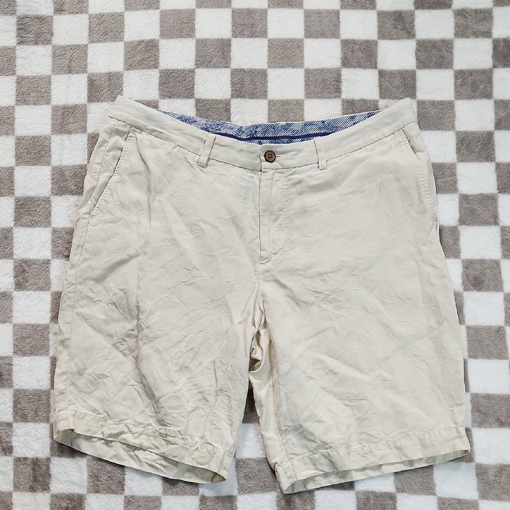 Tommy Bahama Cream Flat Front Shorts Relaxed Fit Mens 36 Silk Linen